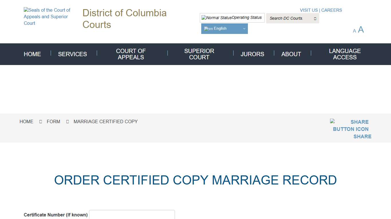 Marriage Certified Copy | District of Columbia Courts